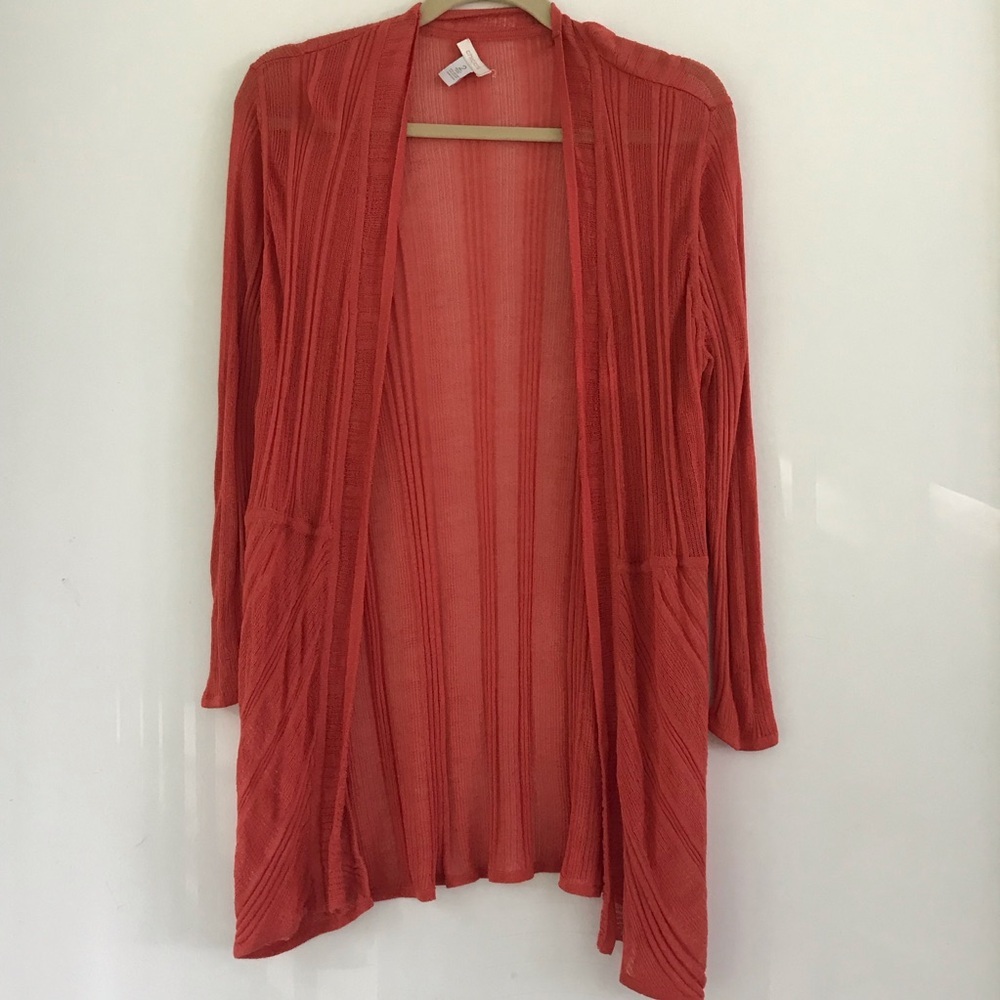 Chicos Lightweight Coral Open Front Cardigan 2 / Large